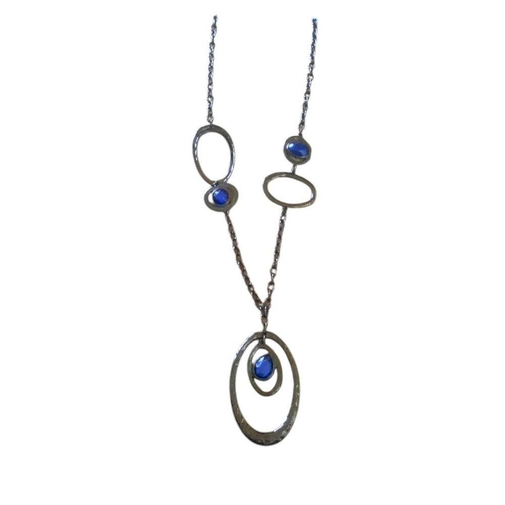 Vintage Y2K Chicos long dark Silver Tone Necklace Blue stone Layering Piece Boho